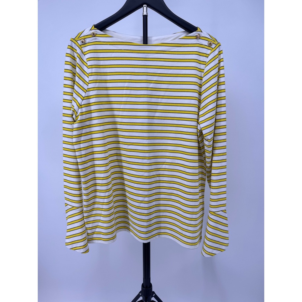 Lauren Ralph Lauren Womens Yellow Striped Boat Neck Button Shoulder Top Large